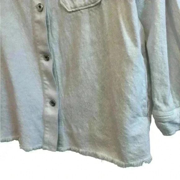 Zara Corduroy Shacket Jacket Cropped Oversized Cotton Cream Large Fringed Hem - Picture 8 of 10